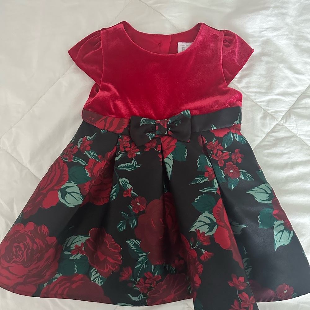 Children’s Place Girls Holiday Floral Dress Velvet Bodice 9–12M